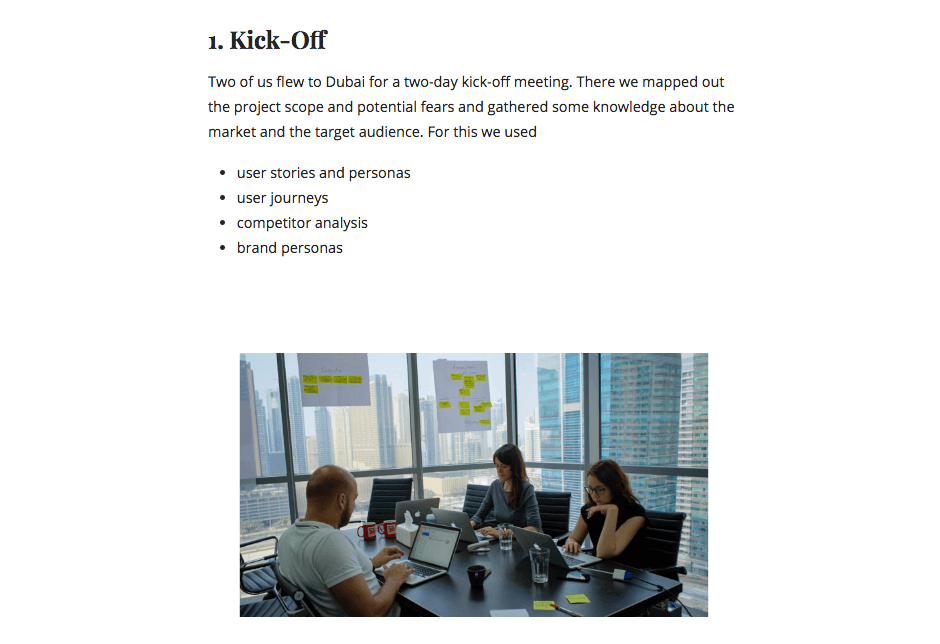 Screenshot of a kickoff section in a UX case study