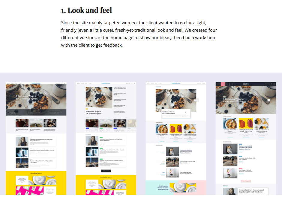 Look an feel section in a UX case study