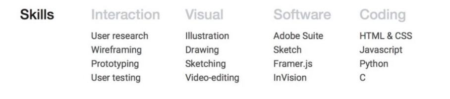 Example of showcasing skills in a UX designer resume
