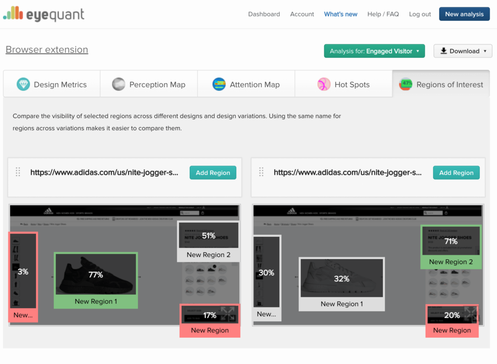 Screenshot of EyeQuant UX research tool