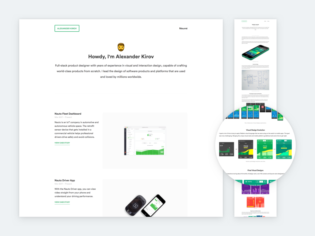 Screenshot of Alexander Kirov's portfolio