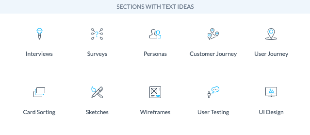 Sections available in UXfolio