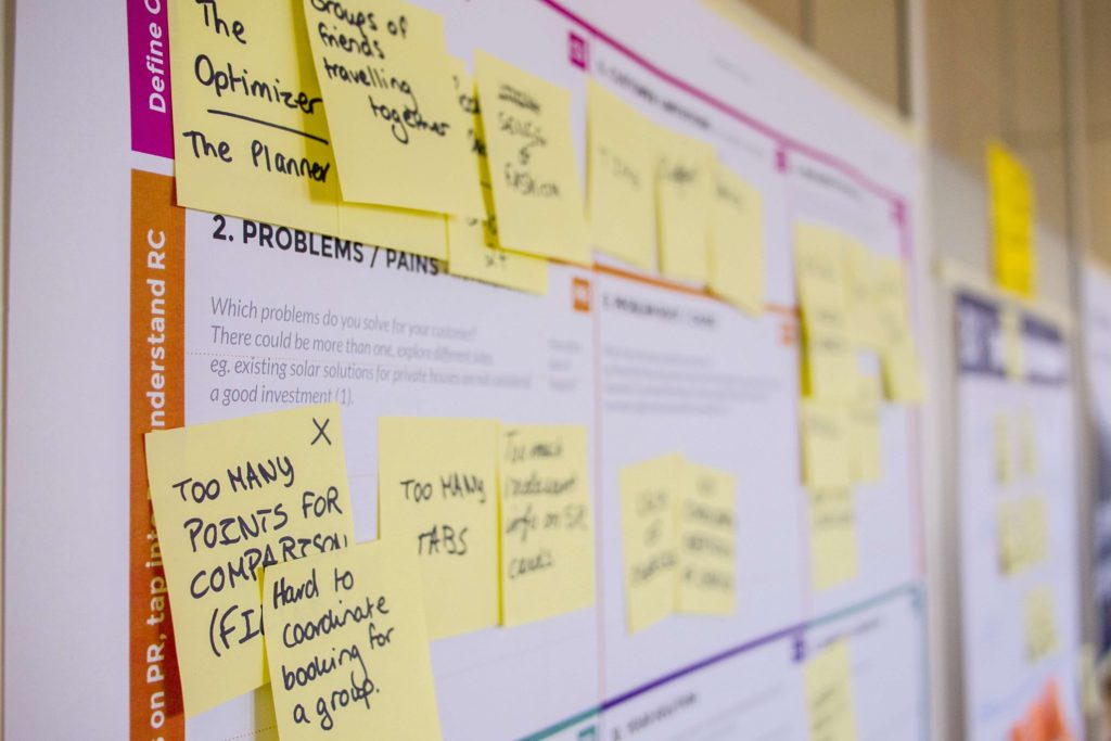 A user-flow with post-its 