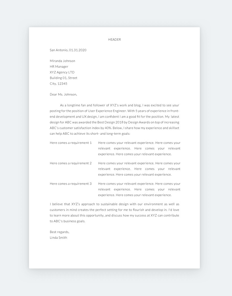 great user experience cover letter