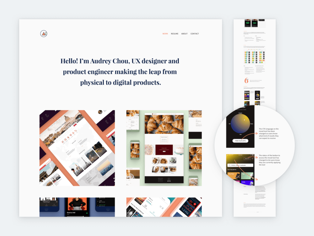 Screenshot of Audrey Chou's UX portfolio and case study