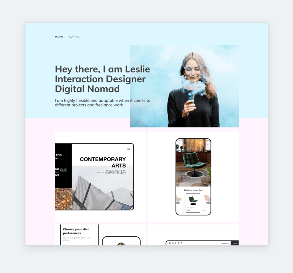 Portfolio home page in UXfolio