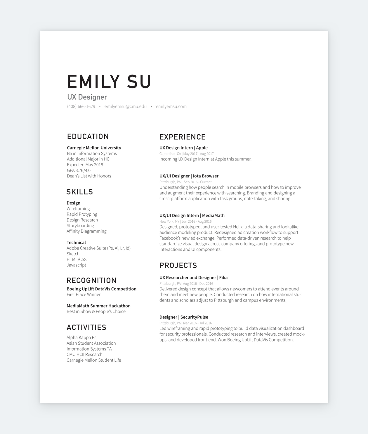 Emily Su's product designer resumé