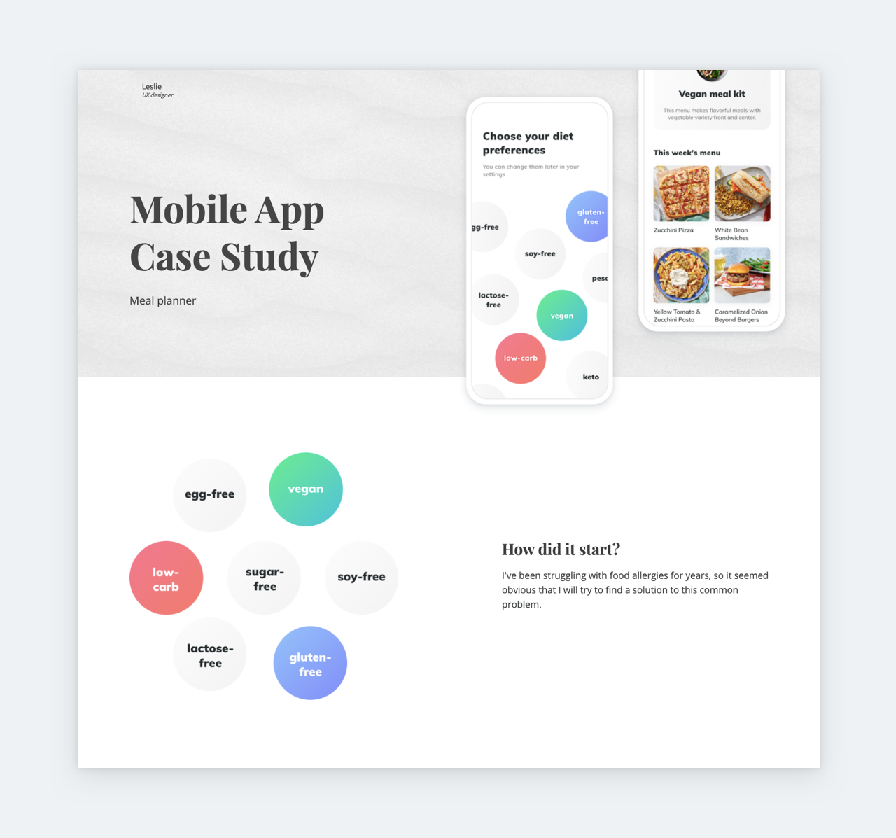 Screenshot of the Meal Planner case study by Leslie