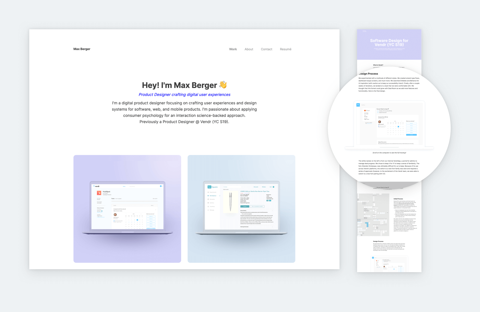 Screenshot of Max's ux portfolio and a case study