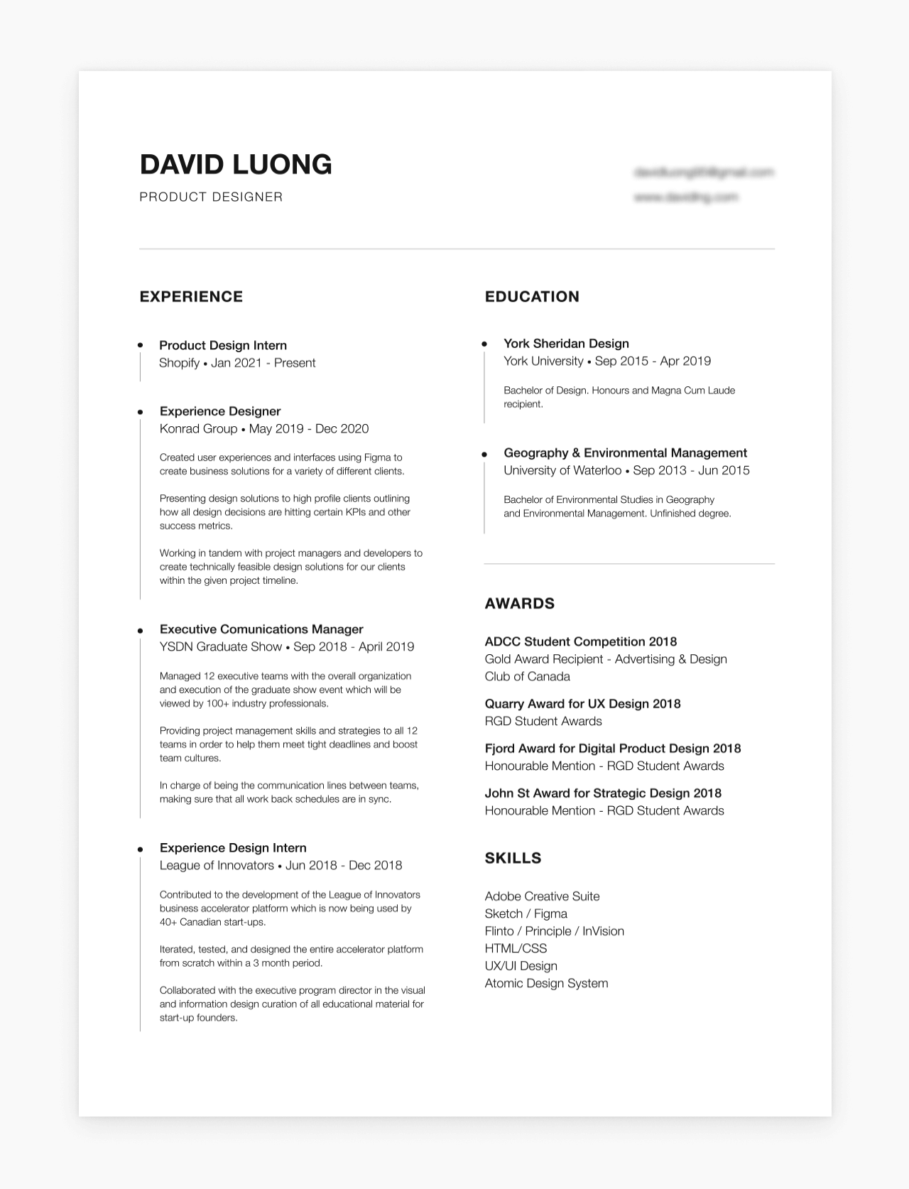 Screenshot of a UX resume by David Luong