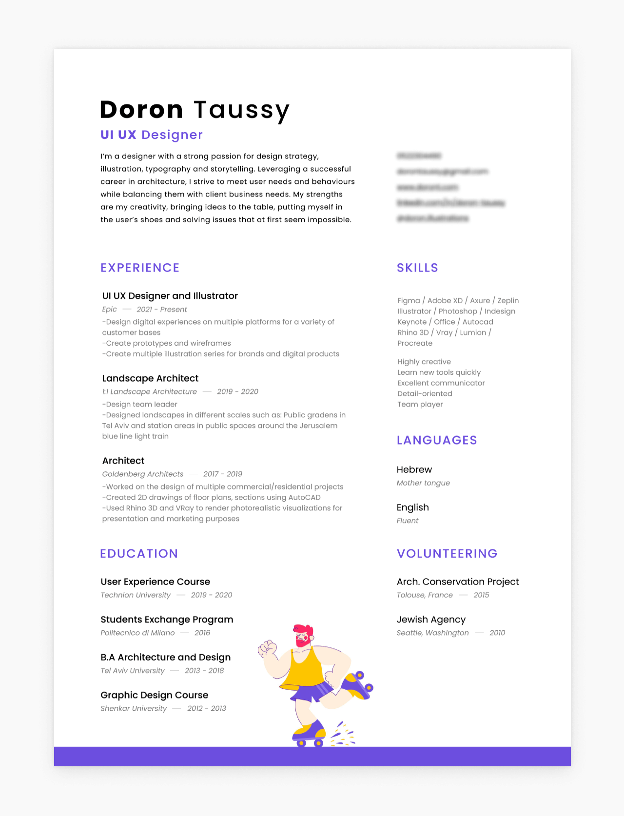 Screenshot of a UX resume by Doron Taussy