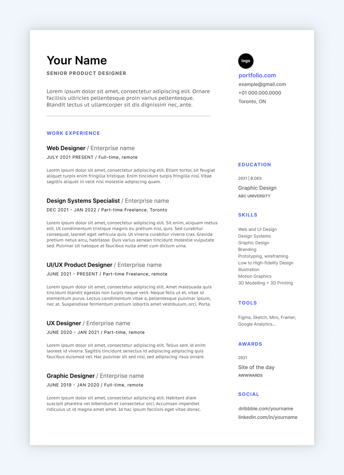 8 Sleek & Free Designer Resume Templates - UXfolio Blog