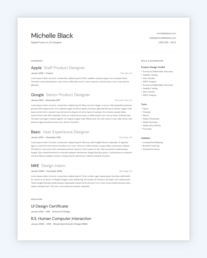 8 Sleek & Free Designer Resume Templates - UXfolio Blog