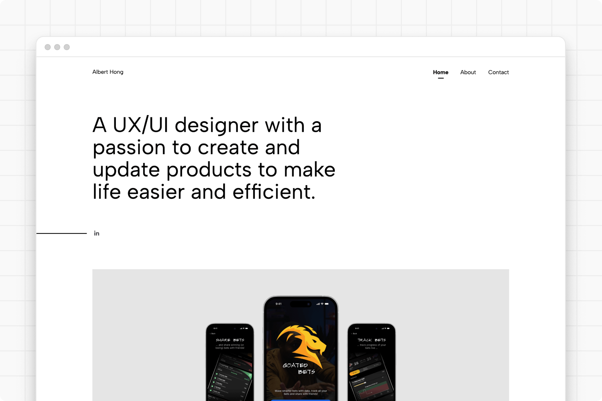 Screenshot of a portfolio on a grey background