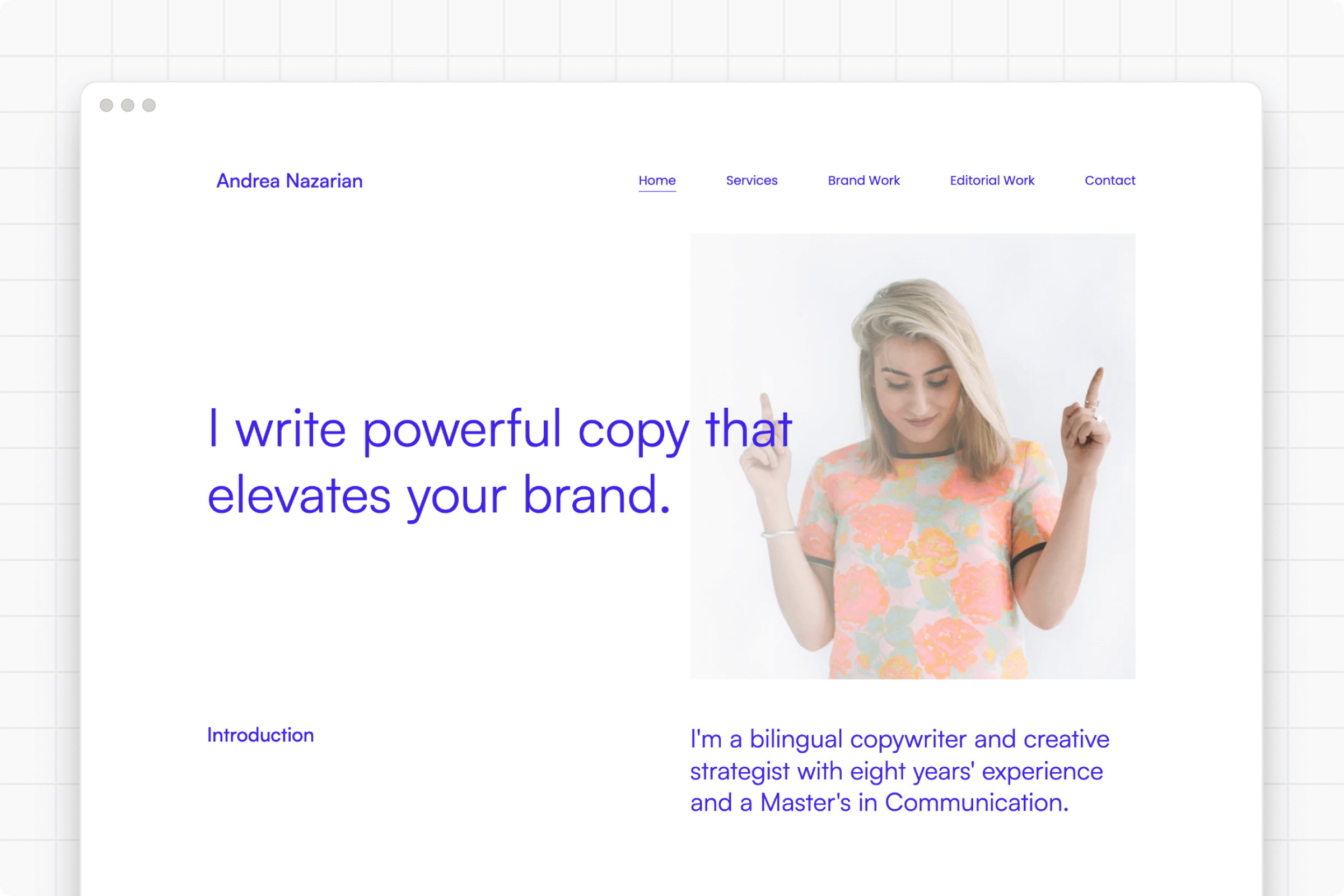 Screenshot of a portfolio on a grey background