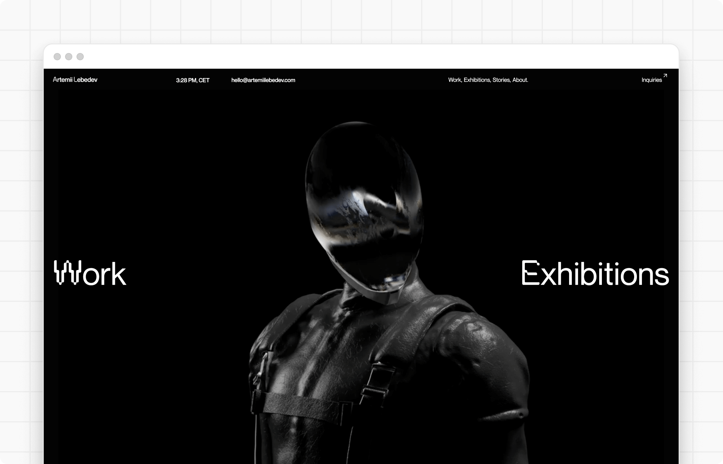 Screenshot of a portfolio on a grey background