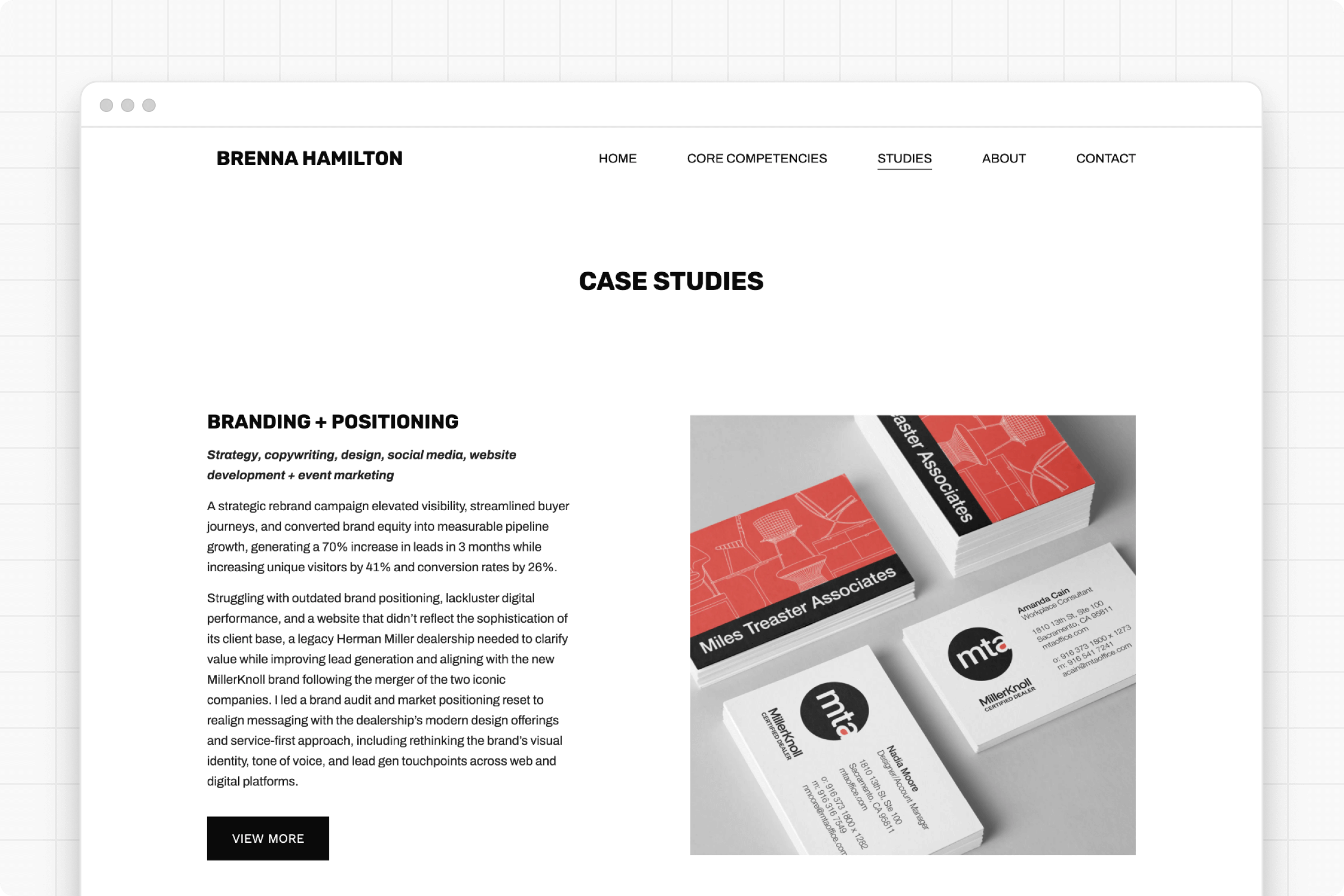 Screenshot of a portfolio on a grey background