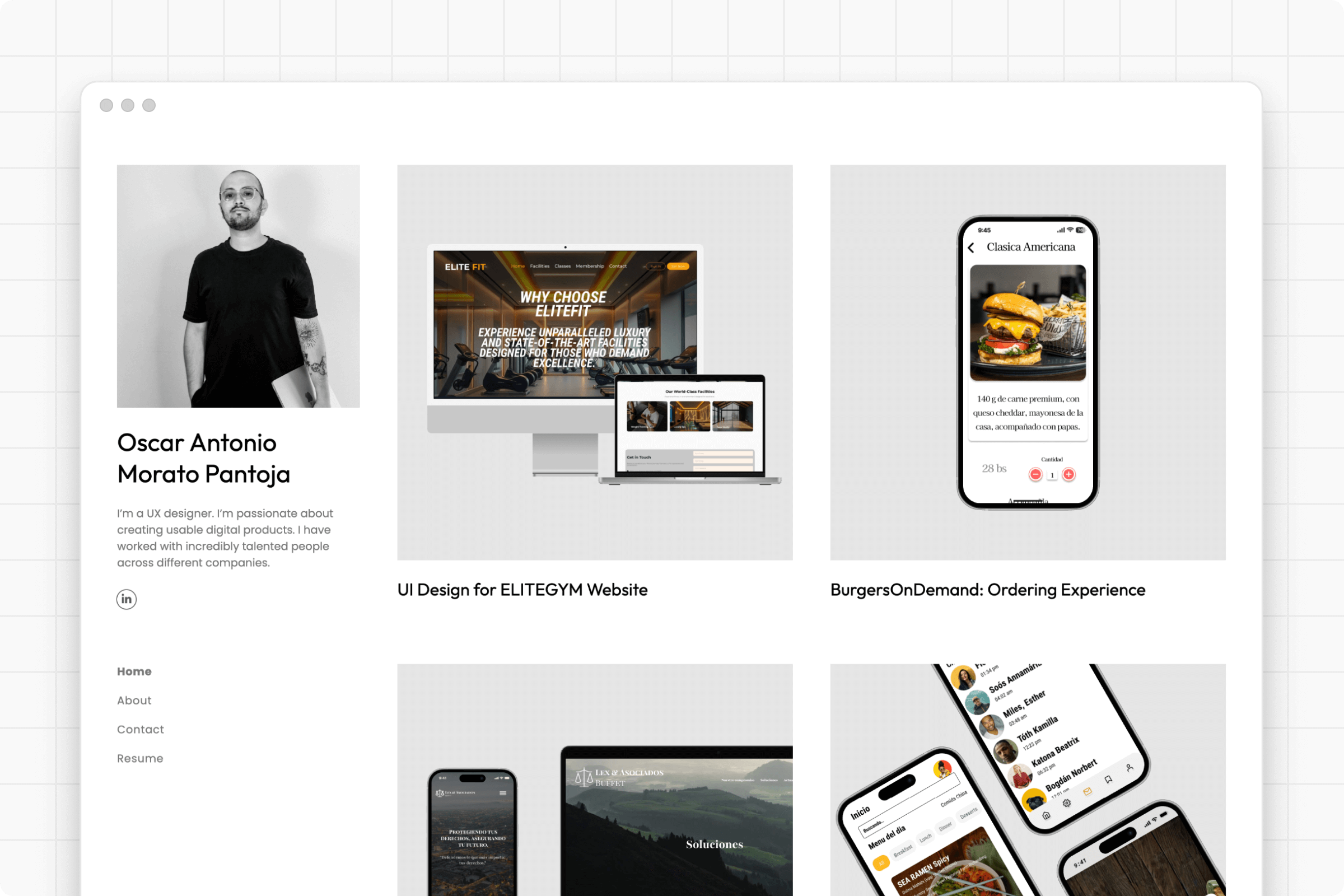 Screenshot of a portfolio on a grey background