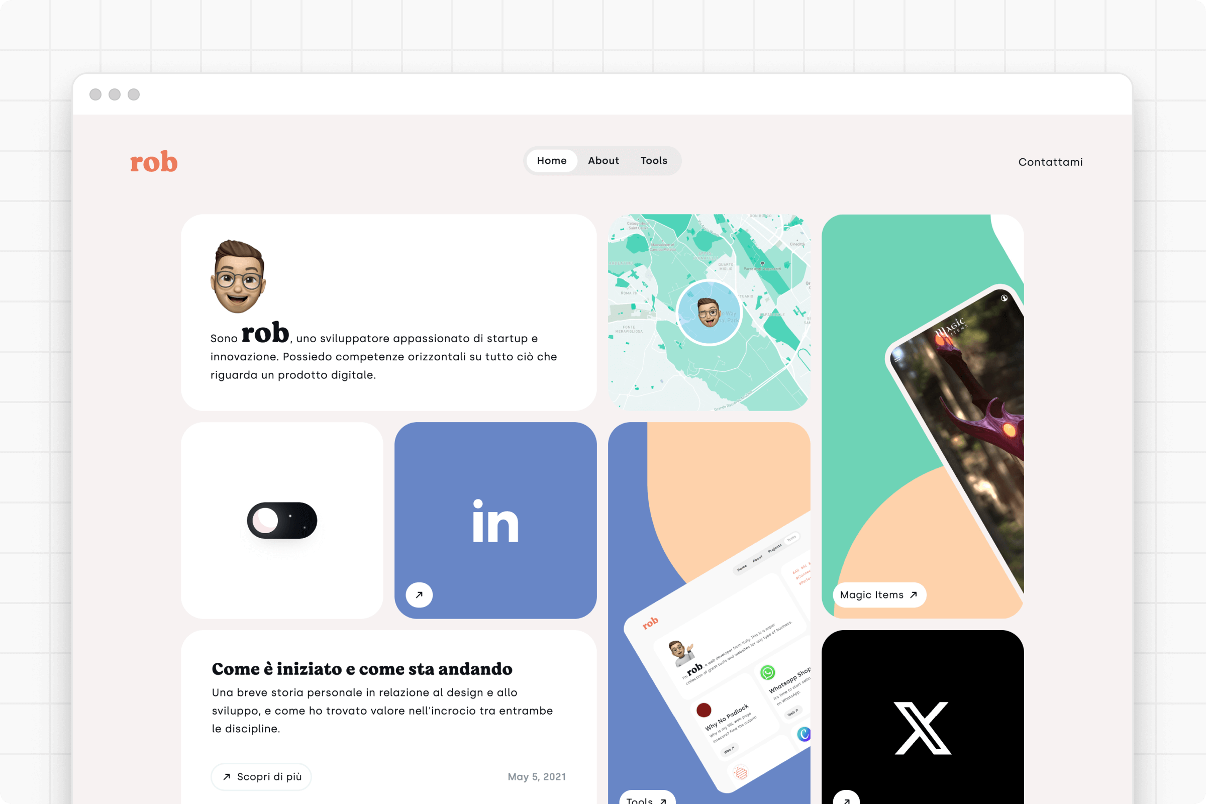 Screenshot of a portfolio on a grey background