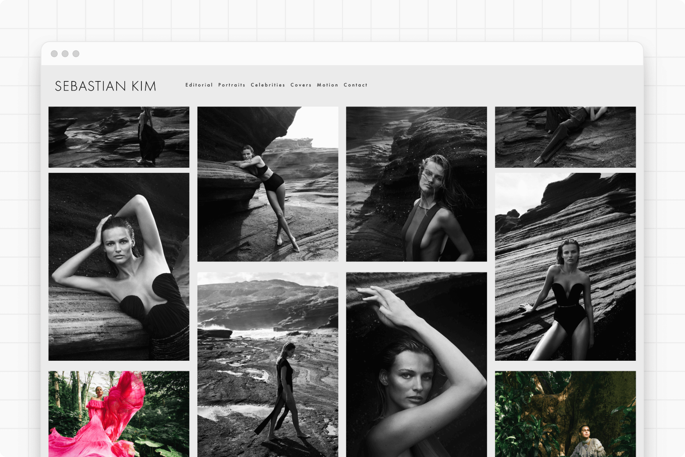 Screenshot of a portfolio on a grey background