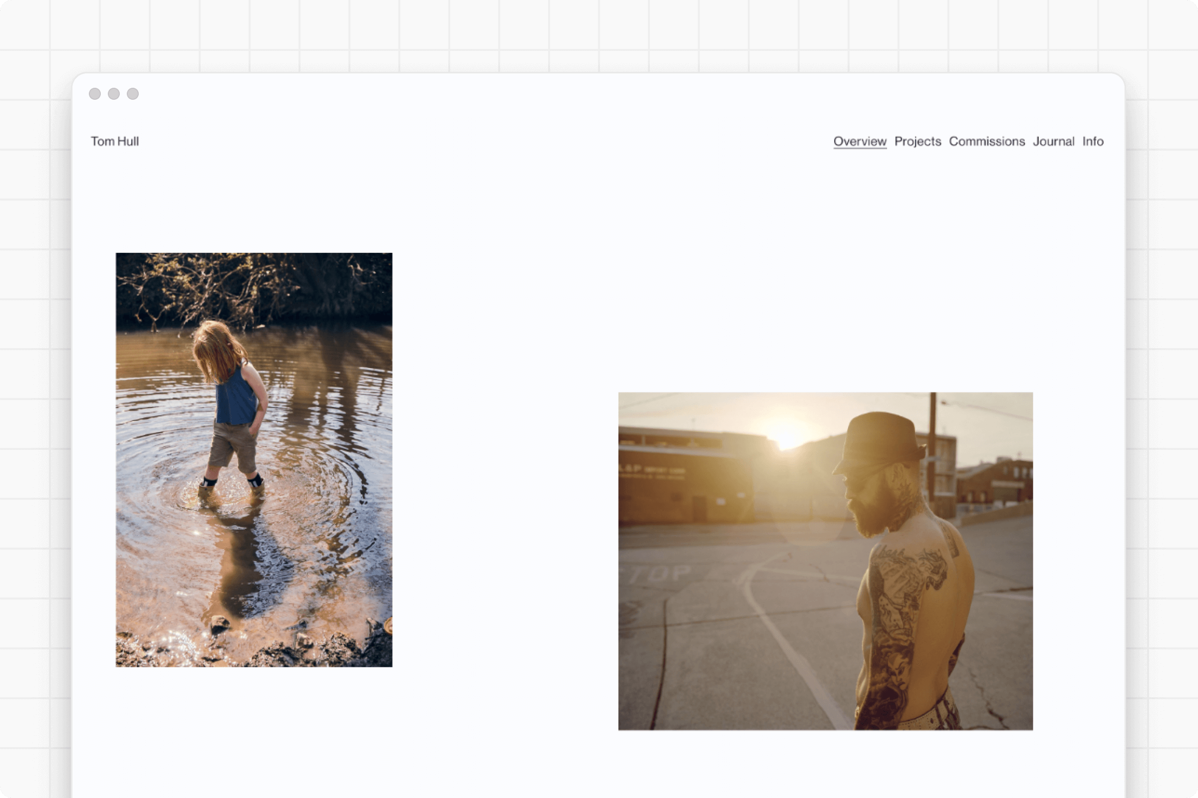 Screenshot of a portfolio on a grey background